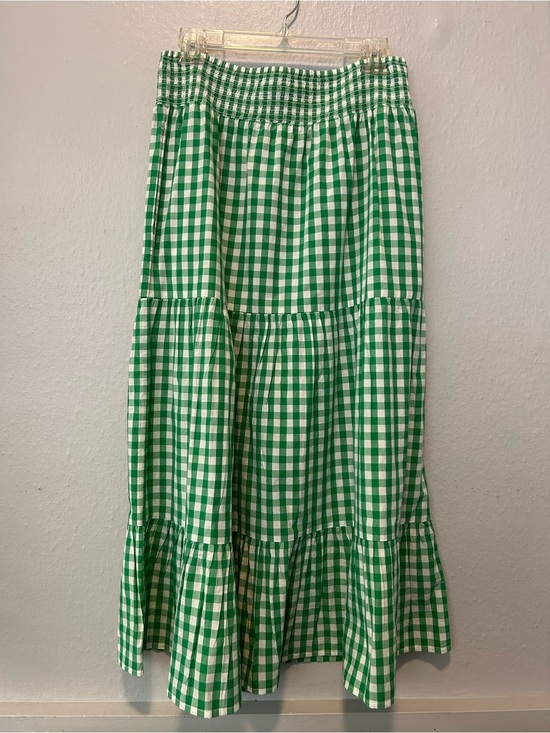 NAVYBLEU Dresses & Skirts - Green Gingham Tiered Maxi Skirt with Smocked Waist